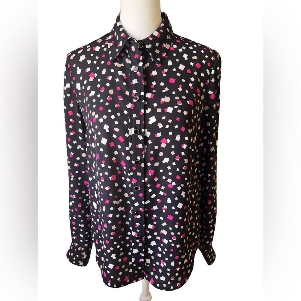 Anne Klein Geometric Black, Pink, Gray Blouse Size XS Office